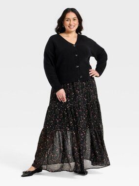 Ava & Viv Black Button Front‎ Sweater